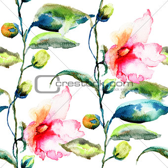 Seamless pattern with Ipomea flowers illustration