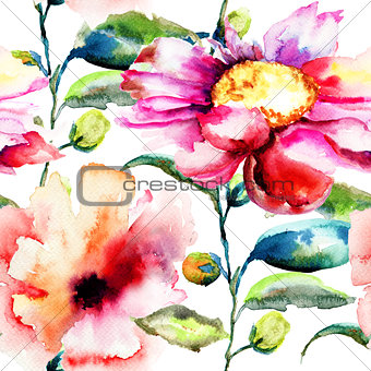 Seamless pattern with Ipomea flowers illustration