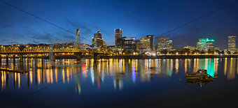 Portland Downtown with Hawthorne Bridge at Blue Hour
