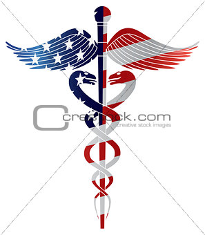 Caduceus Medical Symbol with USA Flag Illustration