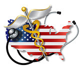 Stethoscope with USA Flag Map and Caduceus