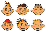 Set of six funny boys faces