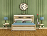 Vintage Bedroom with green wall paneling