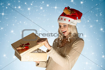 happy girl open christmas present 