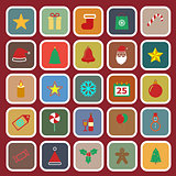 Christmas flat color icons on red background