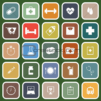 Health flat icons on green background