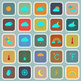Weather flat color icons on blue background