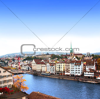 View of the embankment and Limmat river in Zurich