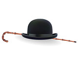 bowler hat and bamboo cane