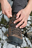 Tying the hiking boots