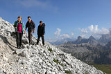 Group of young people hiking in the mountains