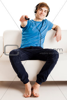 Man with a remote control