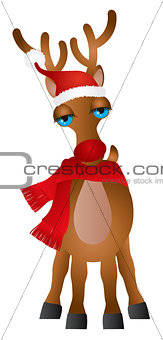 Santa Reindeer with Santa Hat Scarf Illustration
