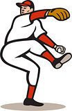 American Baseball Pitcher Throwing Ball Cartoon