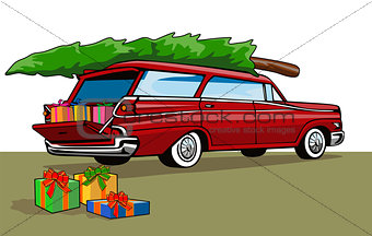 Red Car Station Wagon Christmas