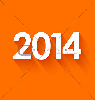 New year 2014 in flat style on orange background