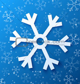Paper abstract snowflake on blue background. Vector illustration