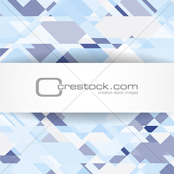 Blue geometric background with white banner
