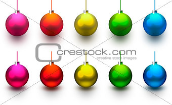 Christmas shiny and colorful balls isolated on white background