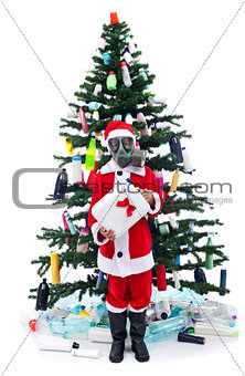 Sad santa with gas mask - environmental concept