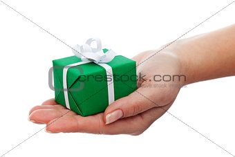 Small gift box in woman hand