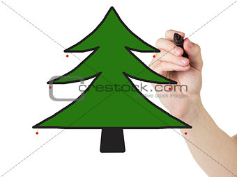 adult man hand draw a christmas tree