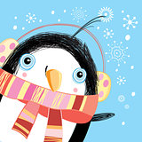 Christmas greeting card with a penguin