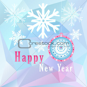 Christmas greeting card with snowflakes and a ball