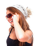 Teenage Girl with Sunglasses on Mobile Phone 