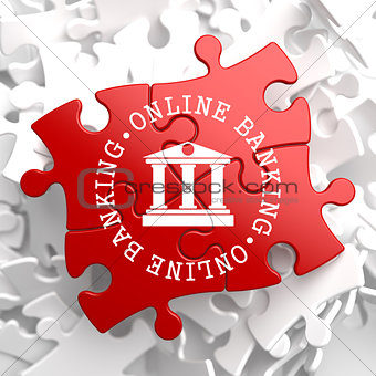 Online Banking Concept on Red Puzzle.