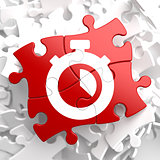 Stopwatch Icon on Red Puzzle.