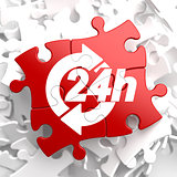 Service 24h Icon on Red Puzzle.