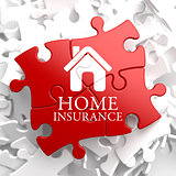Insurance - Home Icon on Red Puzzle.