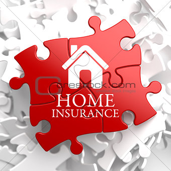 Insurance - Home Icon on Red Puzzle.