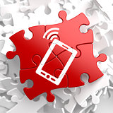 Smartphone Icon on Red Puzzle.
