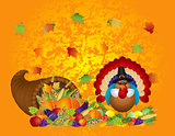 Thanksgiving Day Feast Cornucopia Turkey Pilgrim with Background