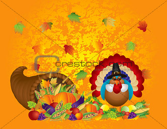 Thanksgiving Day Feast Cornucopia Turkey Pilgrim with Background