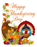 Happy Thanksgiving Day Cornucopia Turkey Illustration