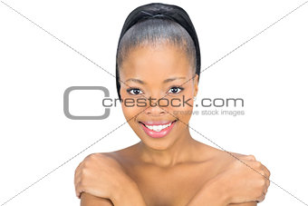 Attractive black woman smiling at camera