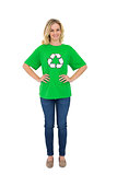 Smiling blonde environmental activist posing