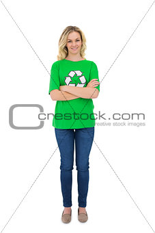 Cheerful blonde environmental activist posing