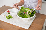 Close up on woman mixing healthy salad