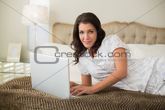 Natural pretty brown haired woman using a laptop