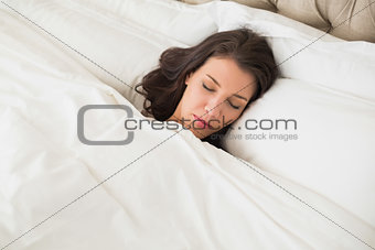 Peaceful pretty brown haired woman sleeping in her bed