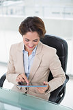 Content businesswoman using tablet