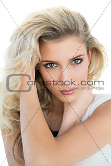Sexy blonde model looking at camera