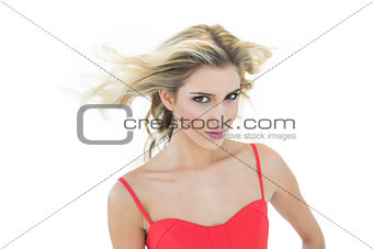 Gorgeous blonde model smiling at camera
