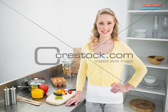 Smiling cute blonde standing hand on hips
