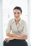 Pleased stylish brunette businesswoman posing looking at camera