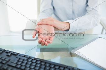 Close up of a businesswoman presenting her hand
